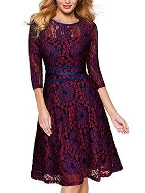 Miusol Women's Red and Blue Floral Lace Overlay Cocktail Dress
